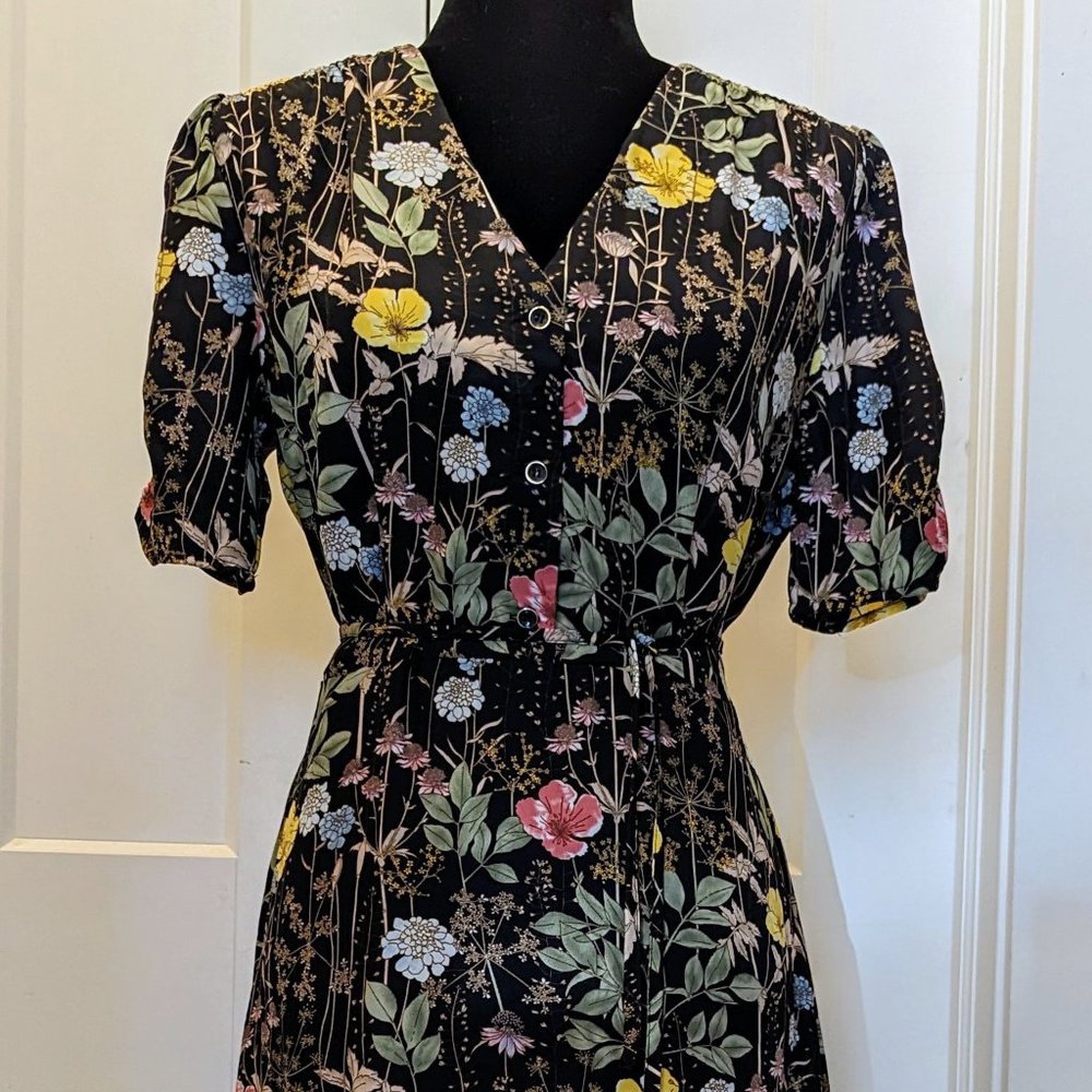 Louche Black Floral Midi Dress Medium